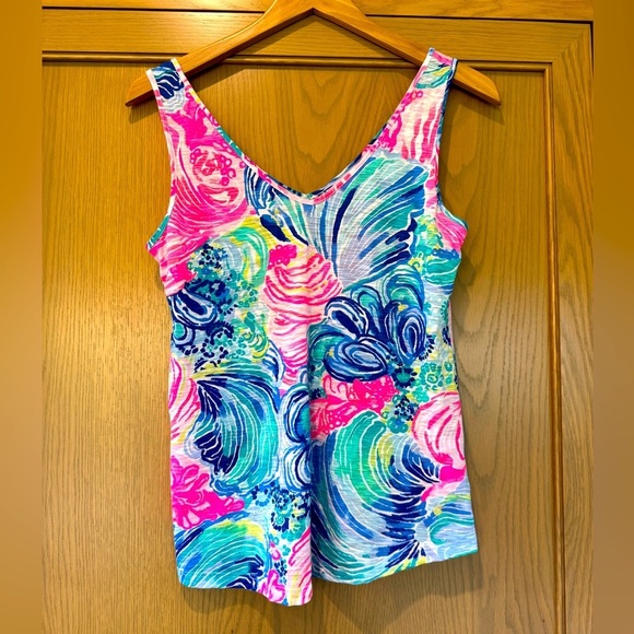 Lilly Pulitzer Vibrant Multicolor Women's Top Coastal Front/Back V-Neck XSM - Picture 1 of 11
